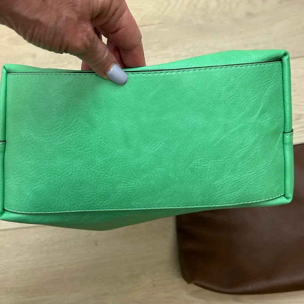 Susan Joy Hobo Handbag PLUS insert bag. Vegan leather - Fresh Apple green/brown